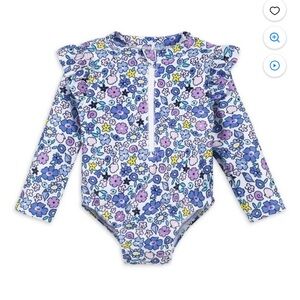 Like new - Gerber Baby girl One Piece Long Sleeve Swimsuit Rash Guard UPF 50+